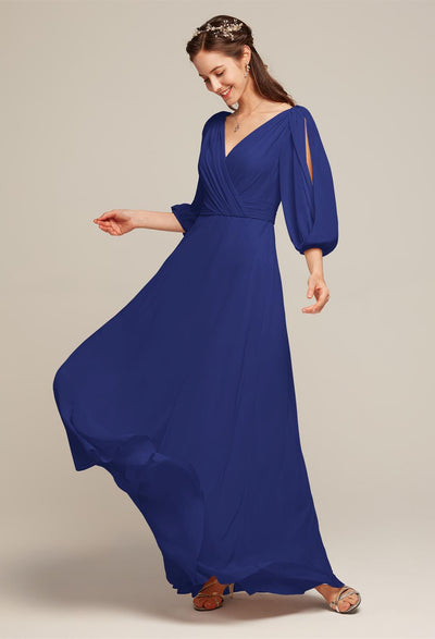 Bergamot Bridal's Polly - Chiffon Bridesmaid Dress - Off the Rack is available at a bridal shop in London, featuring a v-neck and sleeve.