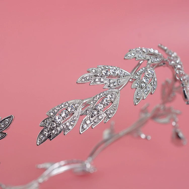 A Crystal Teardrop Leaf Crown - Sale by Bergamot Bridal is available at bridal shops in London.