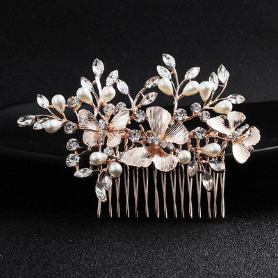 A Rose Gold Butterfly Hair Comb With Crystals & Pearls available at Bergamot Bridal shops.