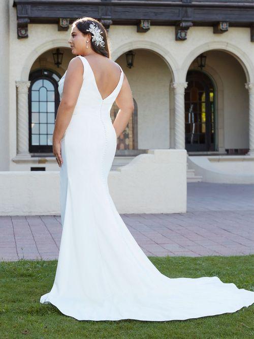 Simple V-neckline Ruched Fit & Flare Wedding Gown by Christina Wu Bergamot Bridal Simple V-neckline Ruched Fit & Flare Wedding Gown by Christina Wu Bergamot Bridal