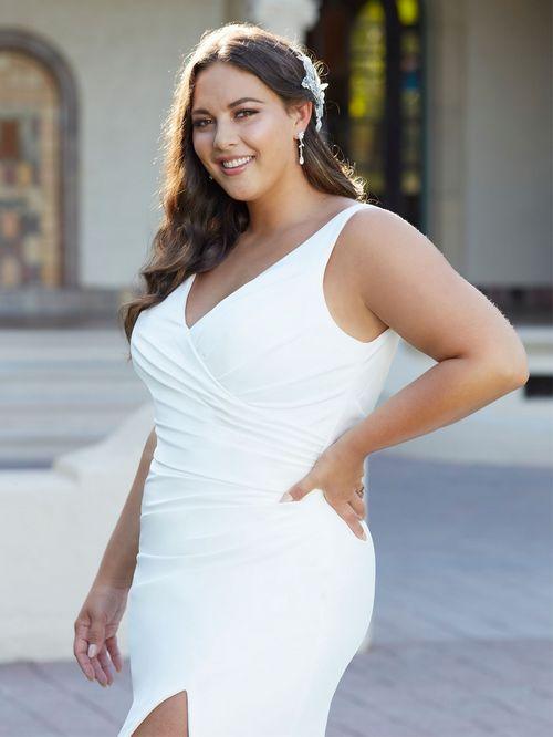 Simple V-neckline Ruched Fit & Flare Wedding Gown by Christina Wu   Bergamot Bridal