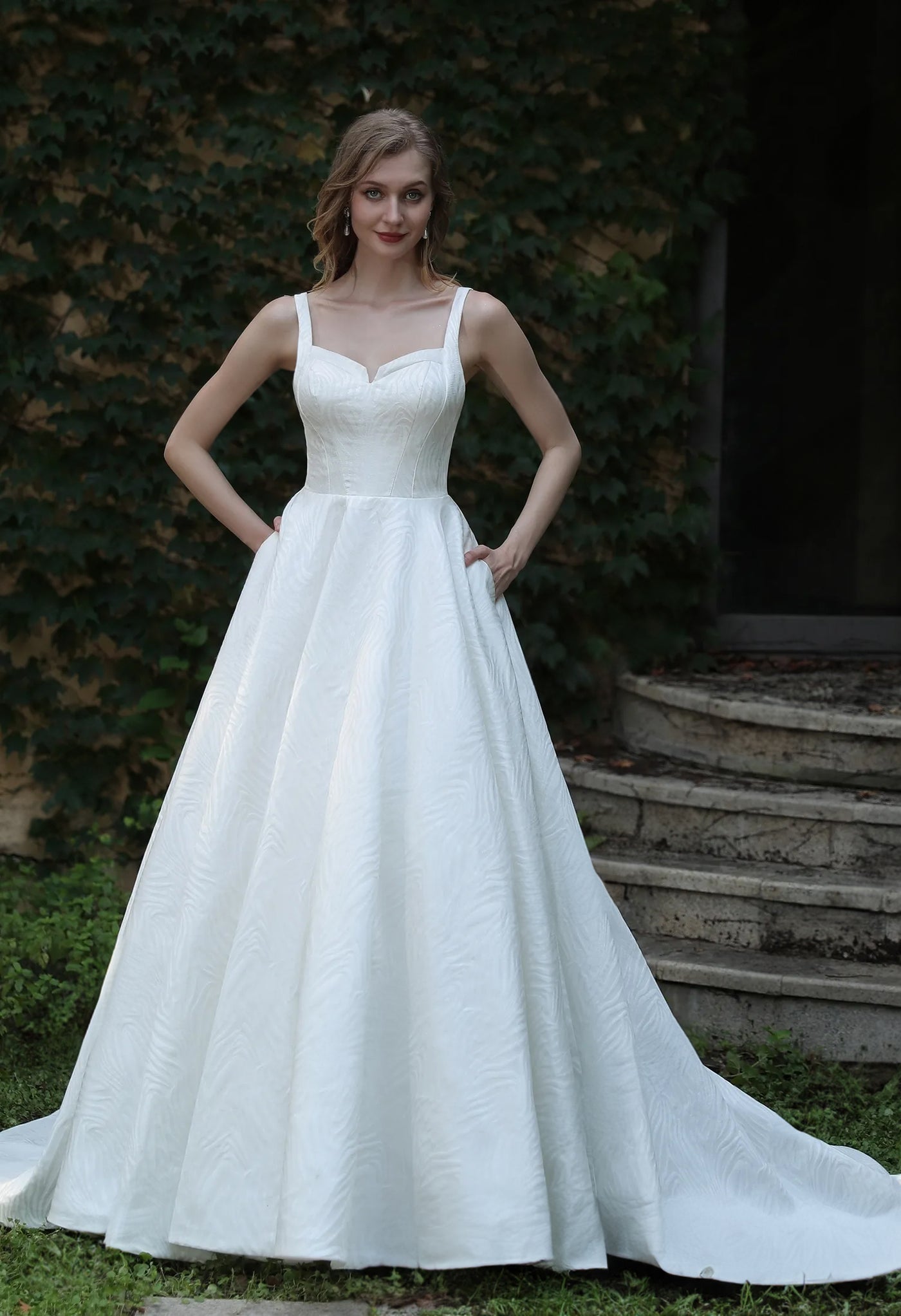Strapless White Tulle Satin Ball Gown Wedding Dress - Promfy