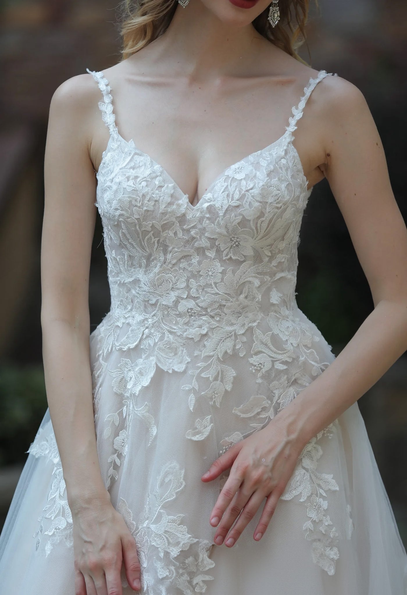 Ethereal A-Line Wedding Dress With Frosted Flower Lace and Detachable Bergamot Bridal Ethereal A-Line Wedding Dress With Frosted Flower Lace and Detachable Bergamot Bridal