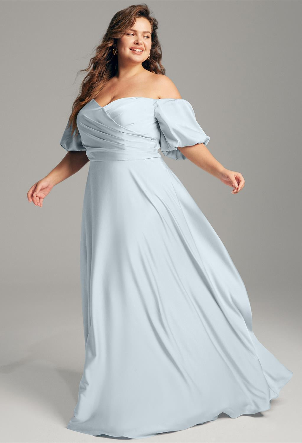 A plus size bridesmaid in a Dey - Satin Charmeuse Bridesmaid Dress - Off The Rack by Bergamot Bridal.