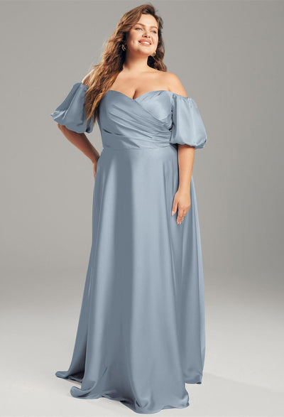 A plus size bridesmaid in a Dey - Satin Charmeuse Bridesmaid Dress - Off The Rack from Bergamot Bridal in London.