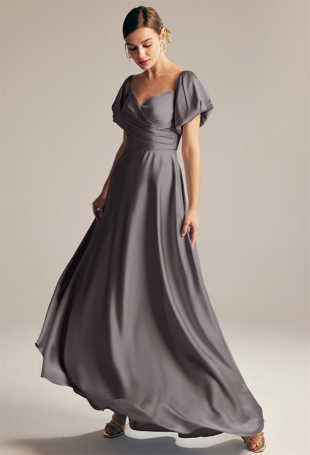 The bridesmaid is wearing a Dey - Satin Charmeuse Bridesmaid Dress - Off The Rack by Bergamot Bridal.