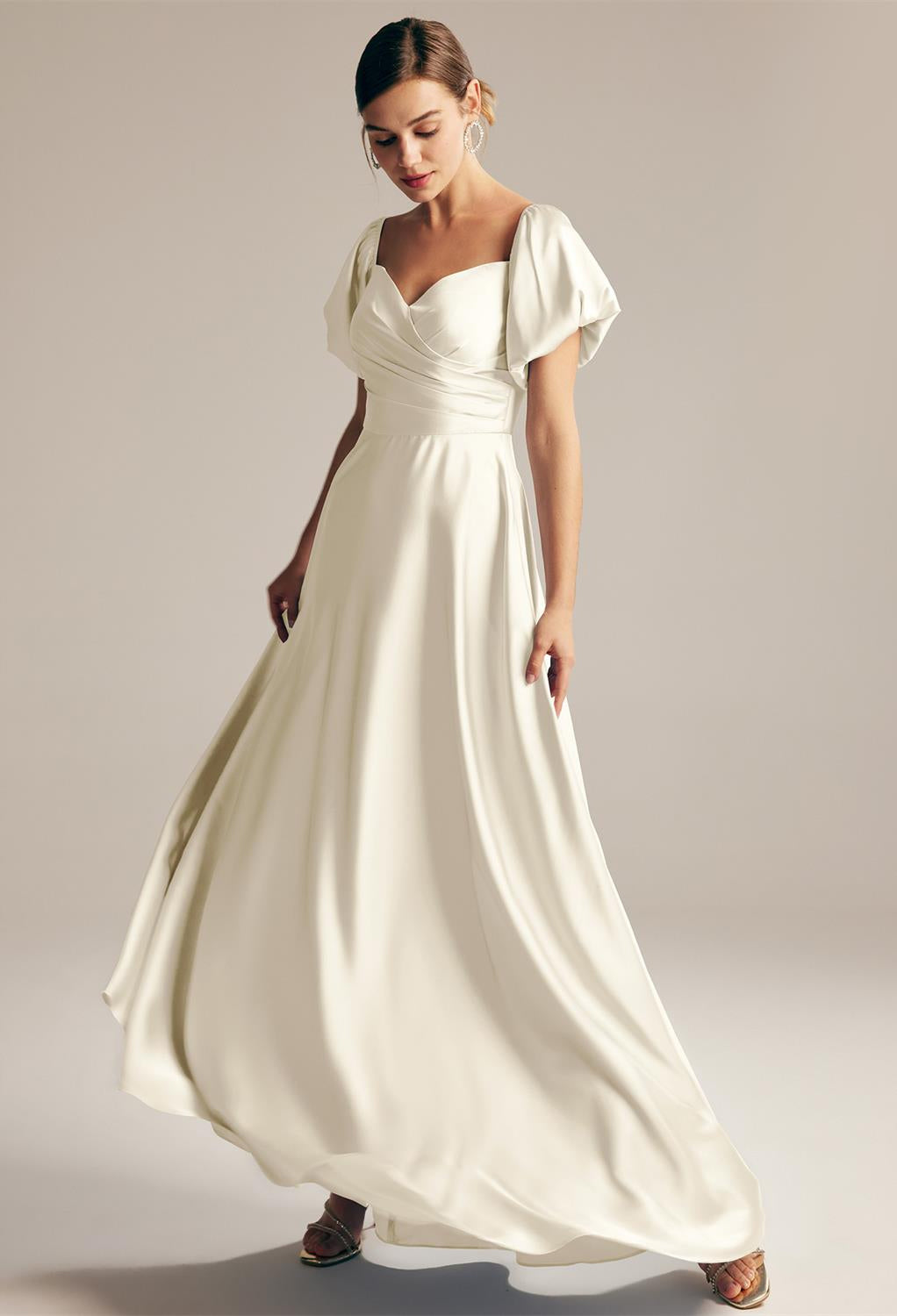 The bride is wearing a white Dey - Satin Charmeuse Bridesmaid Dress - Off The Rack purchased from Bergamot Bridal in London.