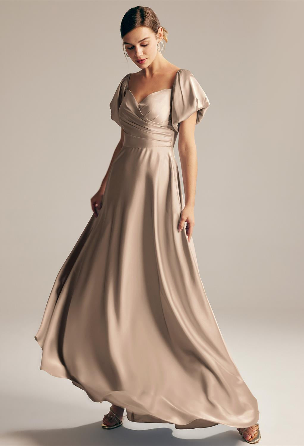 The bride is wearing a Dey - Satin Charmeuse Bridesmaid Dress - Off The Rack by Bergamot Bridal.