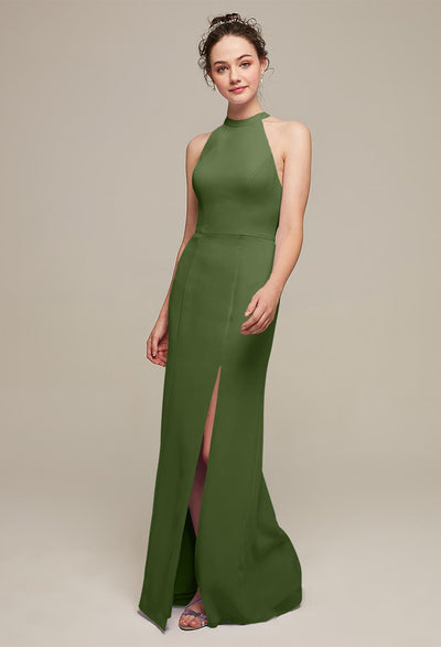 A woman wearing a green Ailsa - Chiffon Bridesmaid Dress - Off The Rack found at Bergamot Bridal in London Ontario.