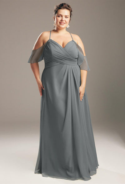 A plus size bridesmaid in a Jenifer - Chiffon Bridesmaid Dress - Off the Rack by Bergamot Bridal.