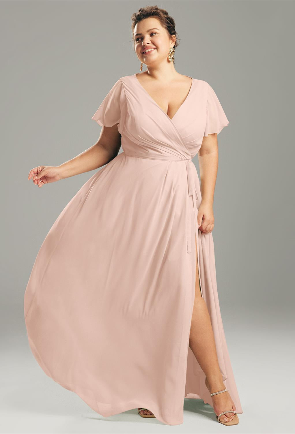 An Ellison - Chiffon Bridesmaid Dress - Off The Rack with a v-neck and slit available at Bergamot Bridal.