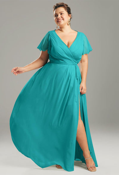 Ellison - Chiffon Bridesmaid Dress - Off The Rack by Bergamot Bridal available at a bridal shop with slit.