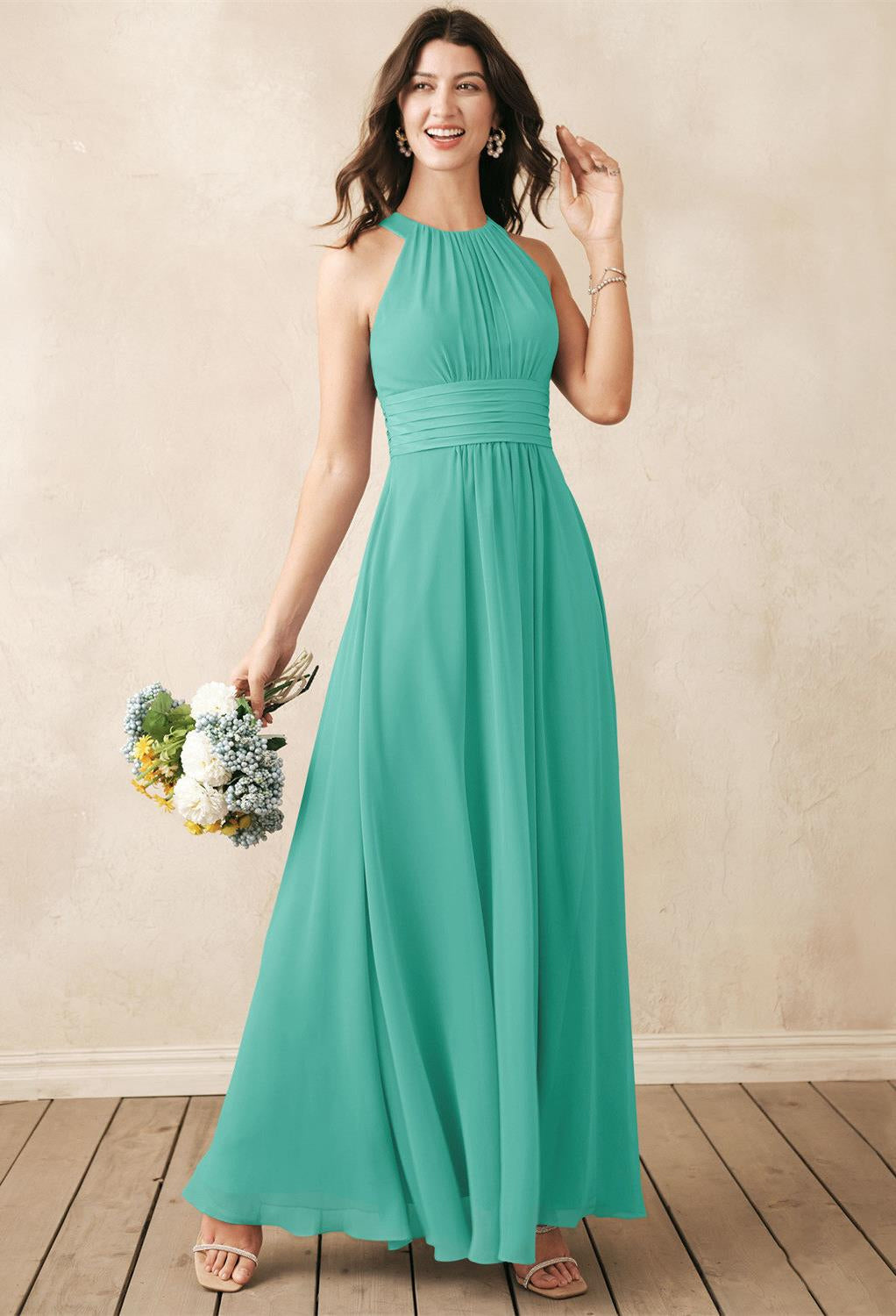 Halt Dorian - Chiffon Bridesmaid Dress - Off the Rack with ruffles available at Bergamot Bridal shops London.