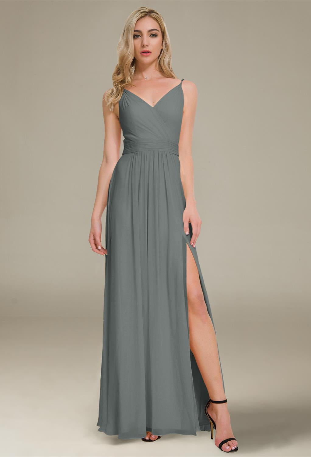 A-line v-neck floor-length Joie - Chiffon Bridesmaid Dress - Off the Rack available at bridal shops in London by Bergamot Bridal.