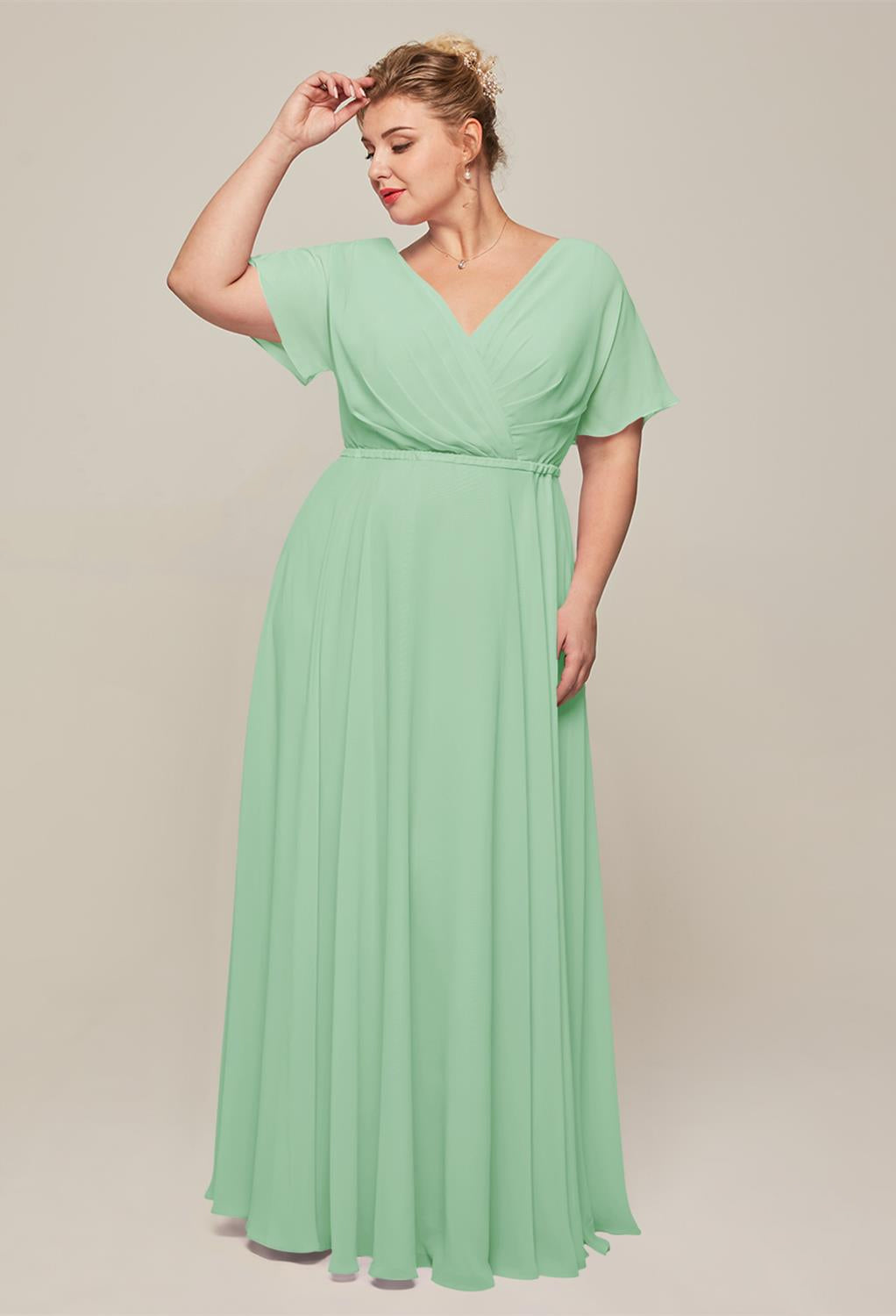 A Ginny - Chiffon Bridesmaid Dress - Off The Rack in mint green is available at Bergamot Bridal.