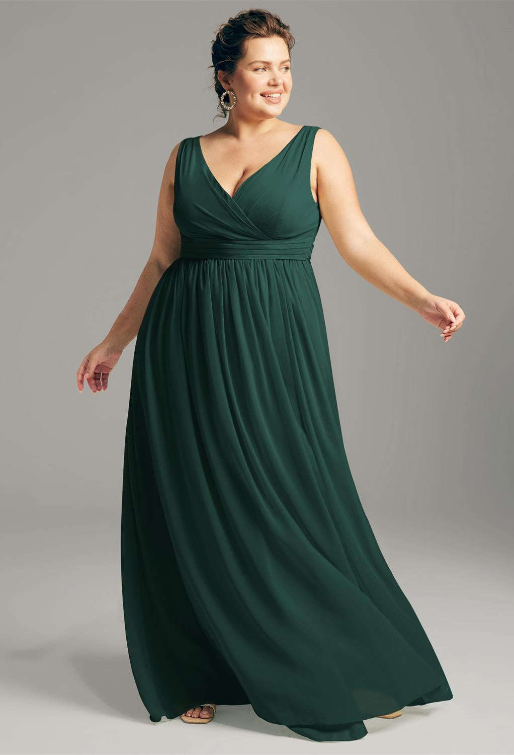 Hilaria - Chiffon Bridesmaid Dress - Off the Rack in emerald green available at Bergamot Bridal.