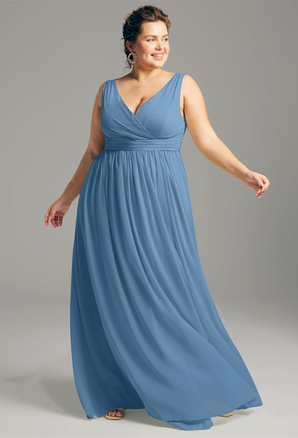 A Hilaria - Chiffon Bridesmaid Dress - Off the Rack in blue at a London bridal shop. Brand Name: Bergamot Bridal.