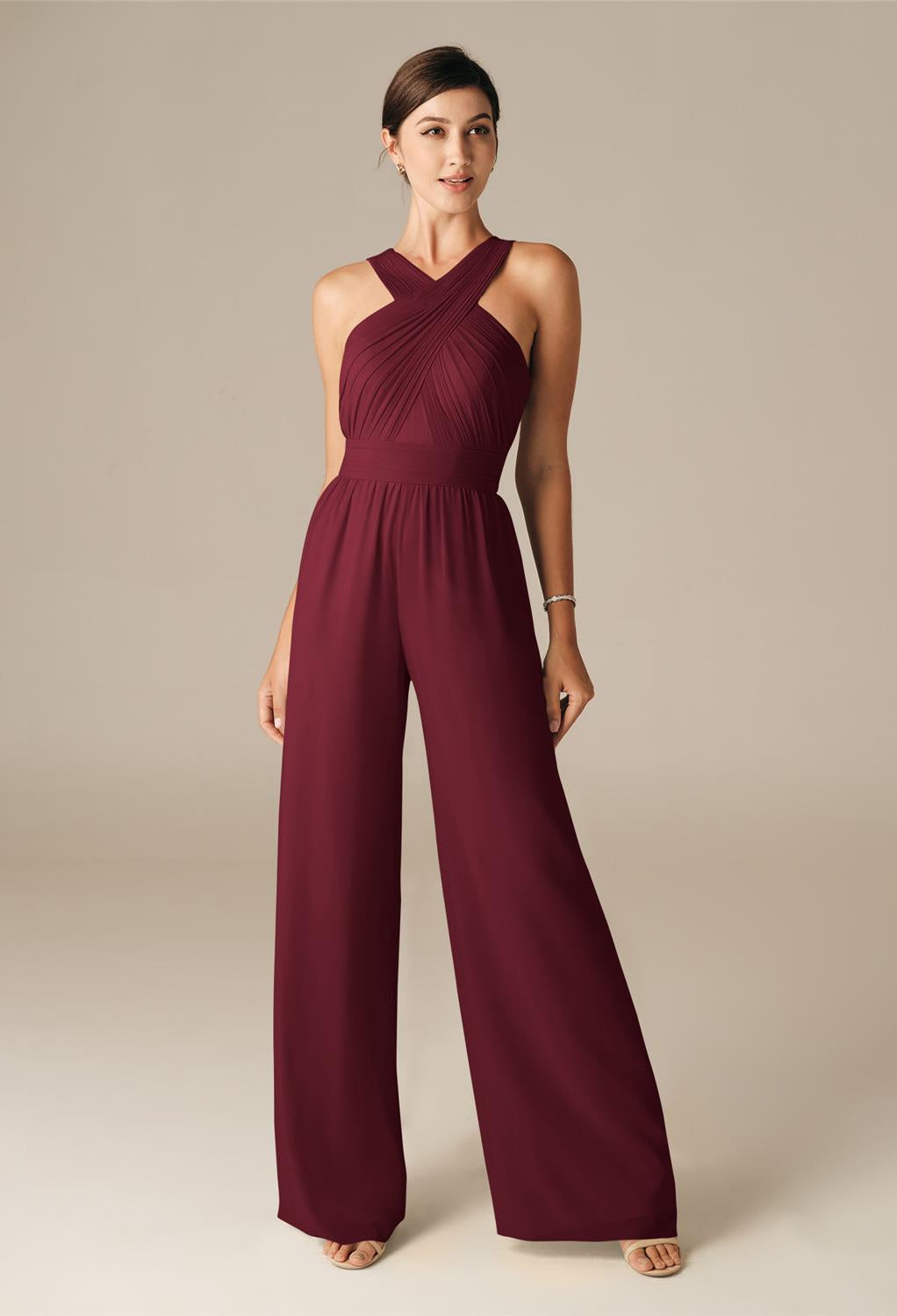 Lorraine Chiffon Bridesmaid Jumpsuit Off The Rack Bergamot Bridal