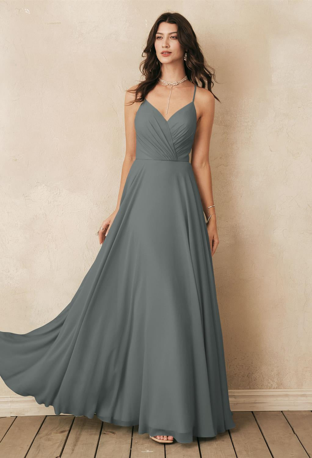 A bridesmaid in a Melody - Chiffon Bridesmaid Dress - Off the Rack found at Bergamot Bridal.