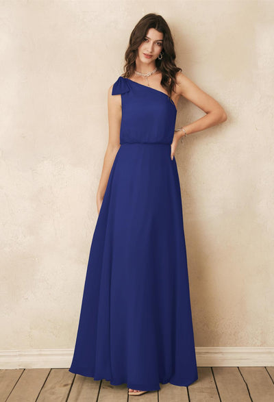 One shoulder Robina chiffon bridesmaid dress by Bergamot Bridal.