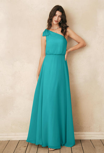 One shoulder Robina - Chiffon Bridesmaid Dress - Off The Rack with ruffles available at a bridal shop in London, sold by Bergamot Bridal.