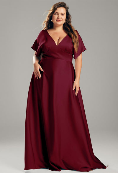 A Nora - Satin Charmeuse Bridesmaid Dress - Off The Rack in burgundy available at Bergamot Bridal.