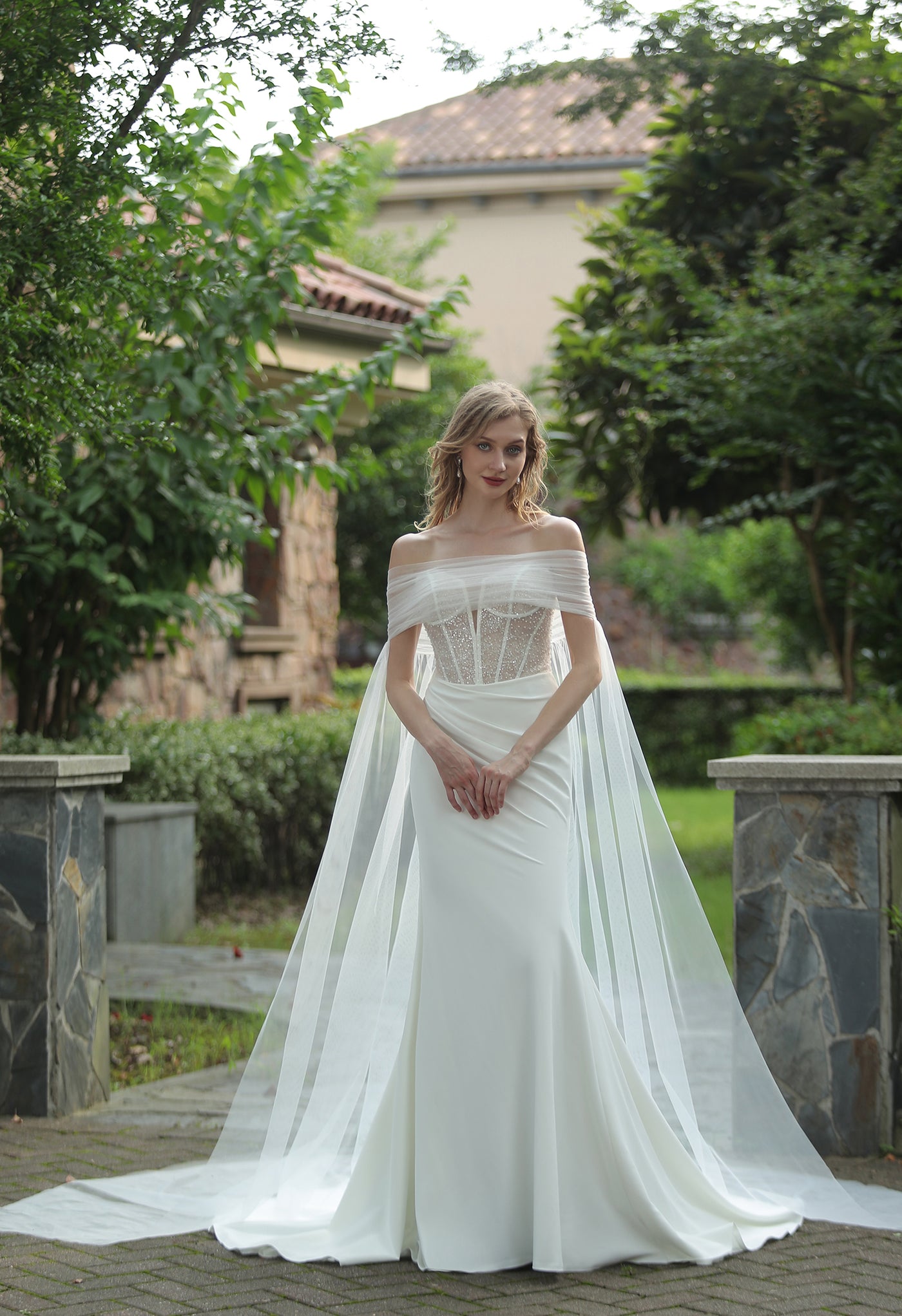 Plunging Sweetheart Neckline Beaded Crepe Fit And Flare Wedding Dress Bergamot Bridal Plunging Sweetheart Neckline Beaded Crepe Fit And Flare Wedding Dress Bergamot Bridal