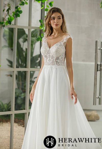 Organza Skirt Illusion Lace A-Line Bridal Gown