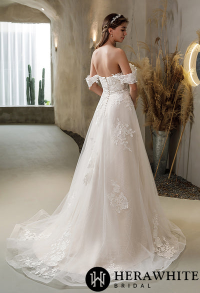 Organza Sequinned Floral Lace A-Line Bridal Gown