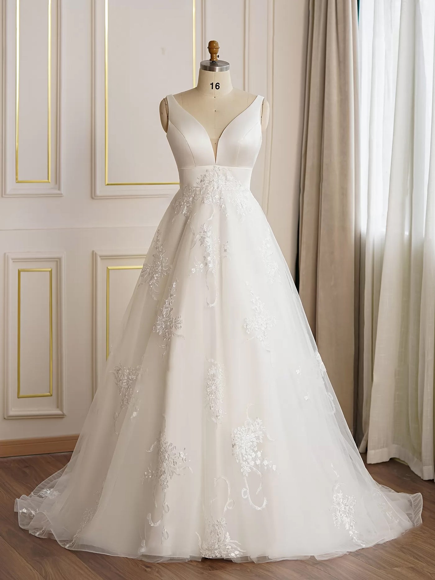 Simply V-Neck A-line Satin Wedding Dress