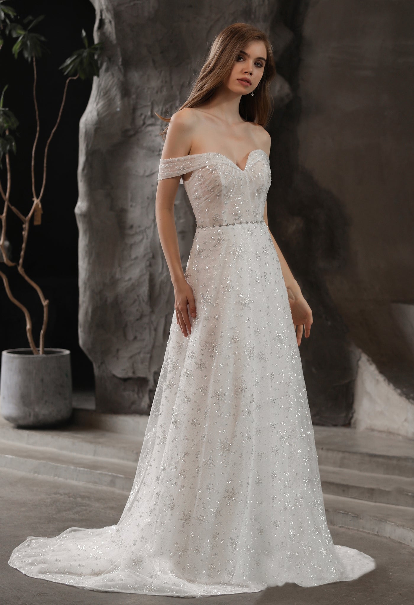 Sparkly Wedding Dresses Bridal Gown with Sleeves