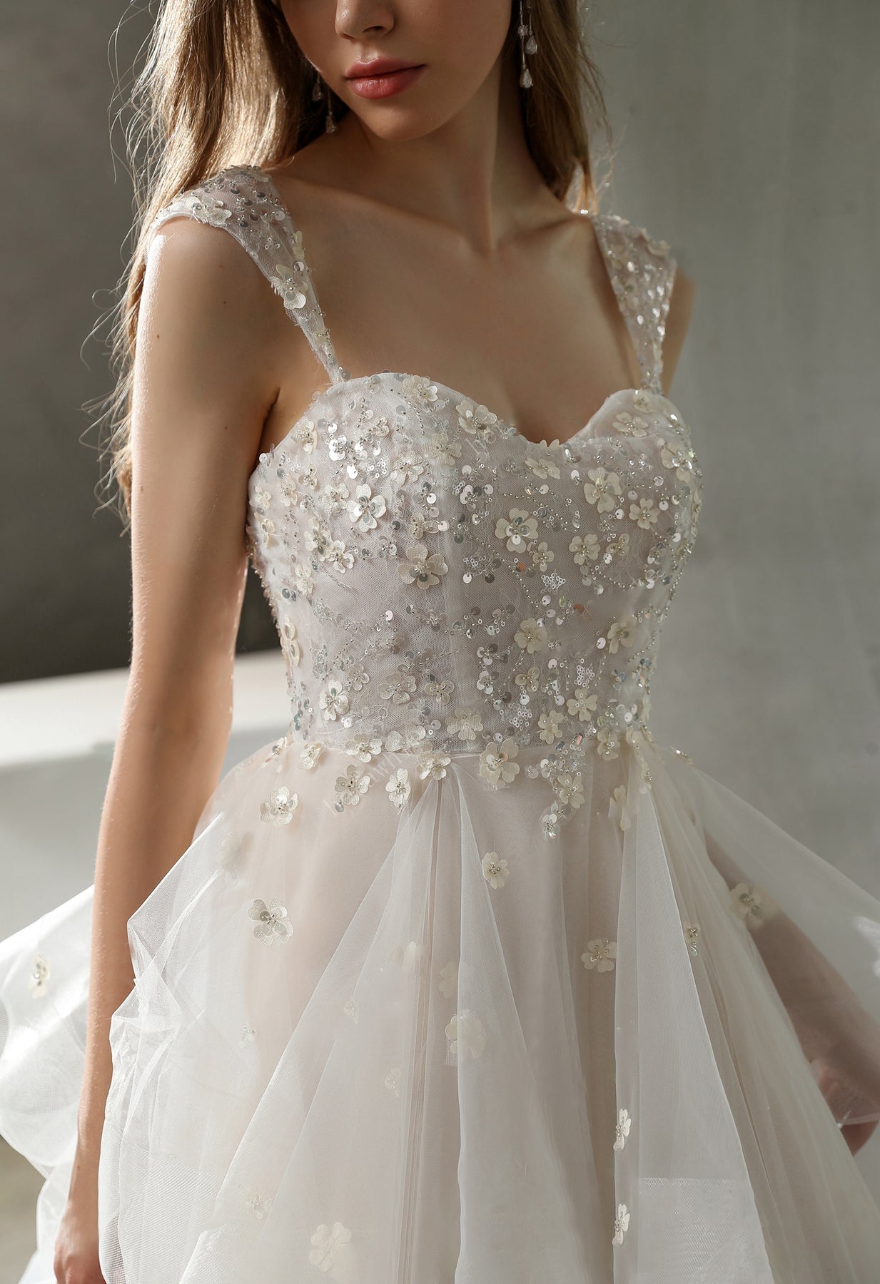 Beaded Ruffled Ball Gown With Cap Sleeves - Off The Rack – Bergamot Bridal