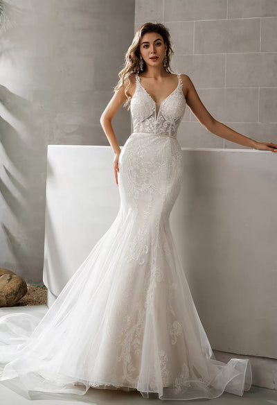 Swiss Tulle Illusion Bodice Mermaid Bridal Gown