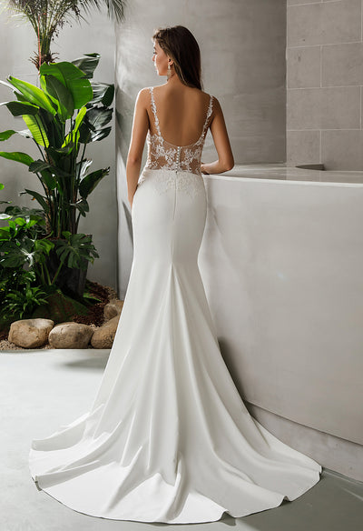 Crepe Sweetheart Neckline Fit And Flare Bridal Gown