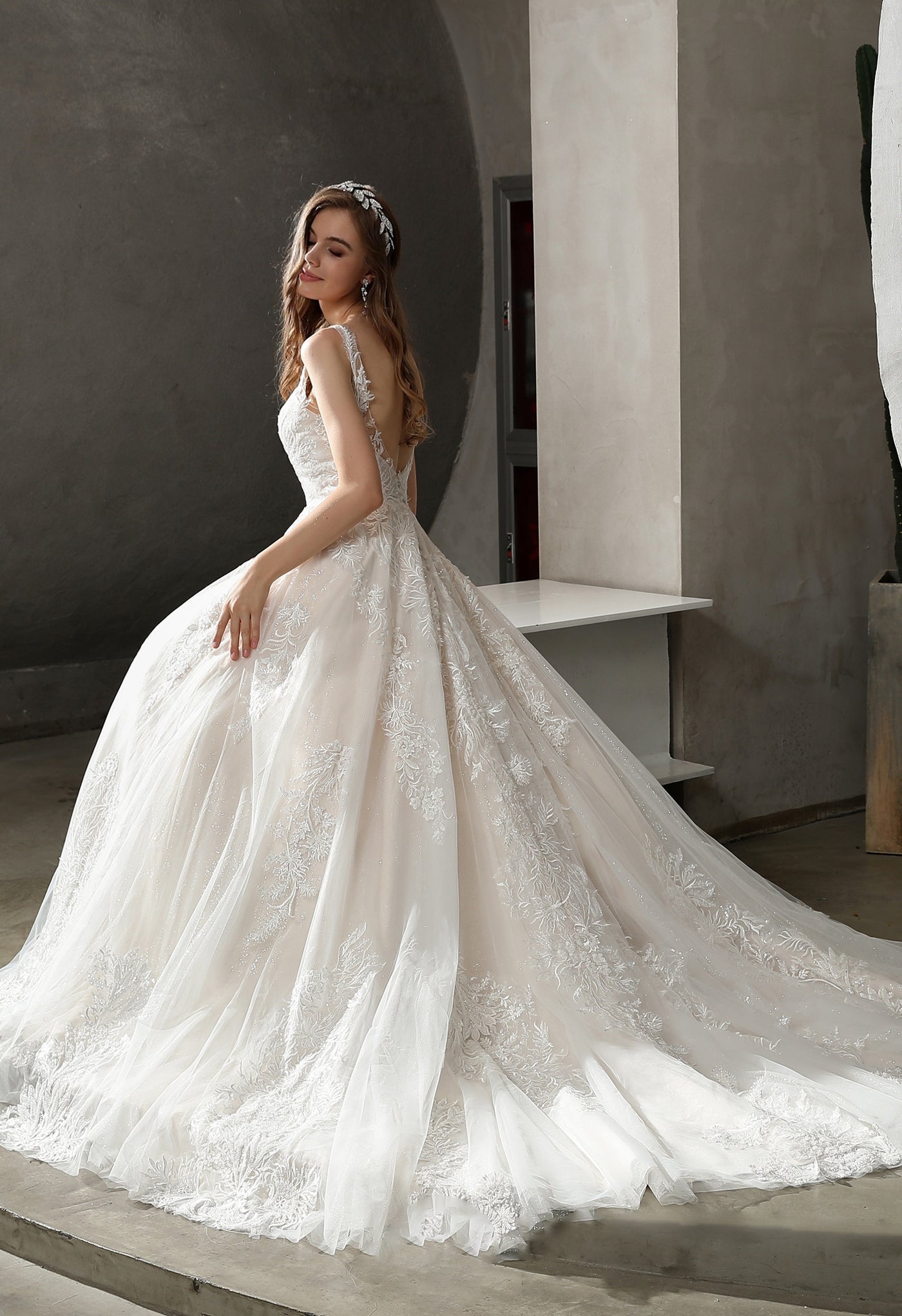 Stunning Tulle Lace Ball Gown with Glitter Tulle Underlay (Size 26)- O Bergamot Bridal Stunning Tulle Lace Ball Gown with Glitter Tulle Underlay (Size 26)- O Bergamot Bridal