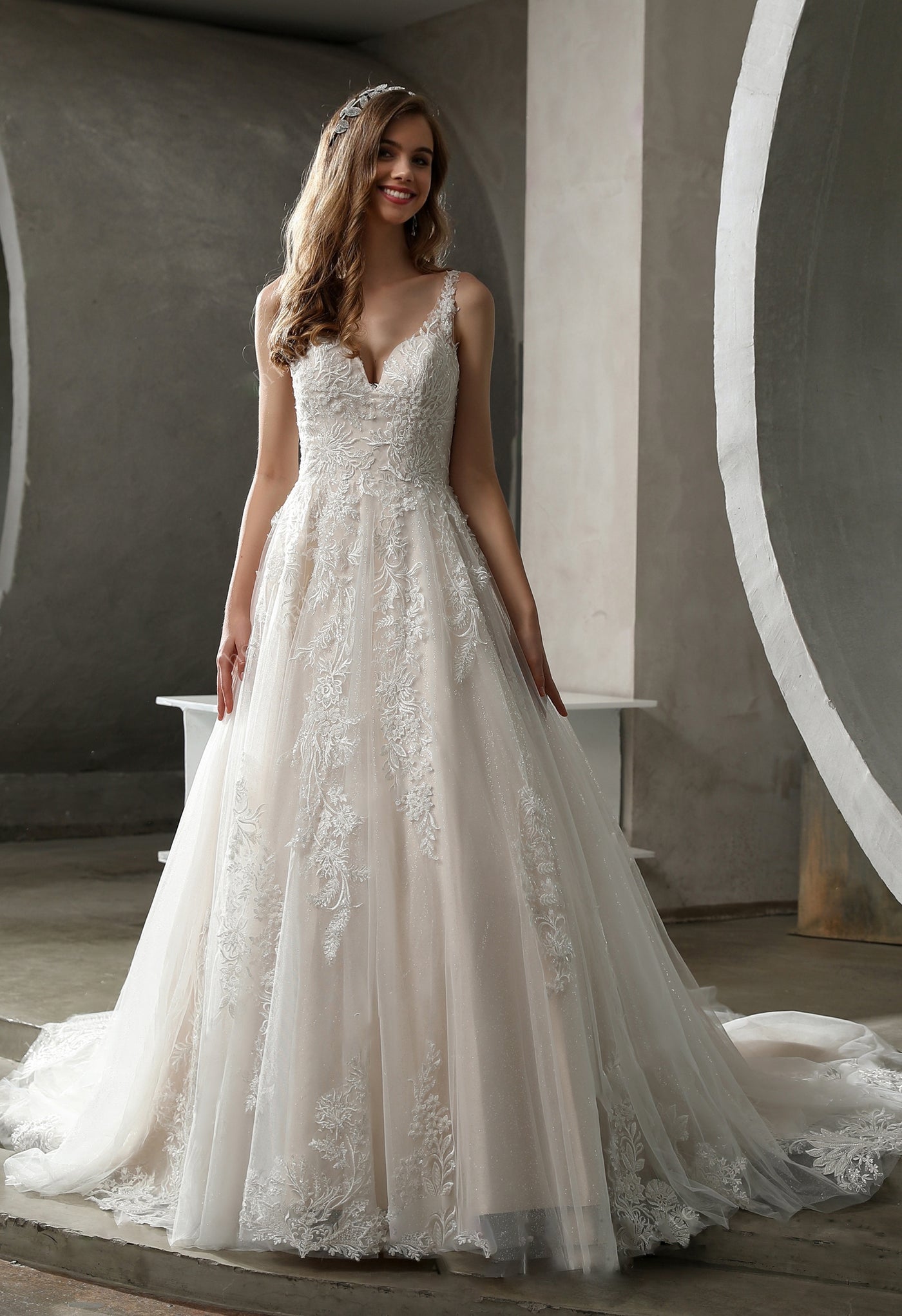 Stunning Tulle Lace Ball Gown with Glitter Tulle Underlay (Size 26)- O Bergamot Bridal Stunning Tulle Lace Ball Gown with Glitter Tulle Underlay (Size 26)- O Bergamot Bridal