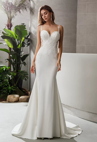Crepe Sweetheart Neckline Fit And Flare Bridal Gown
